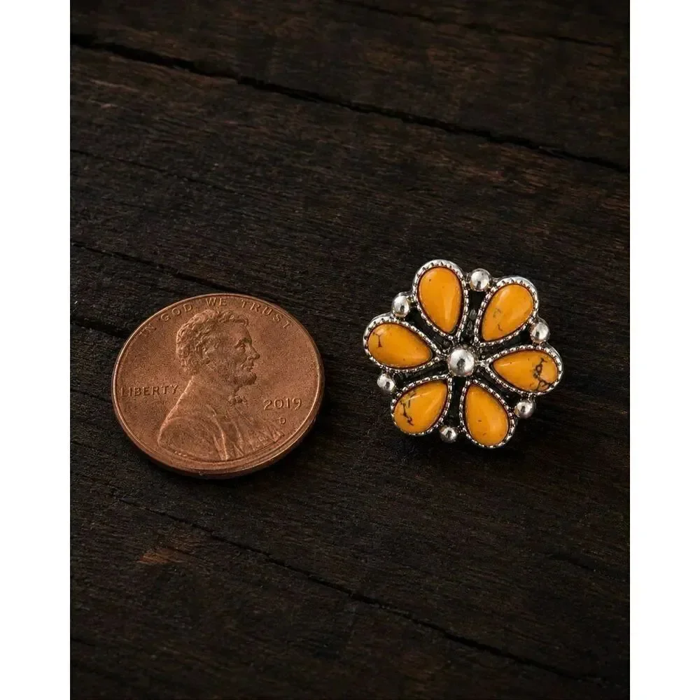 Yellow Cluster Flower Stud Earrings, Faux Spiny Oyster - Petite